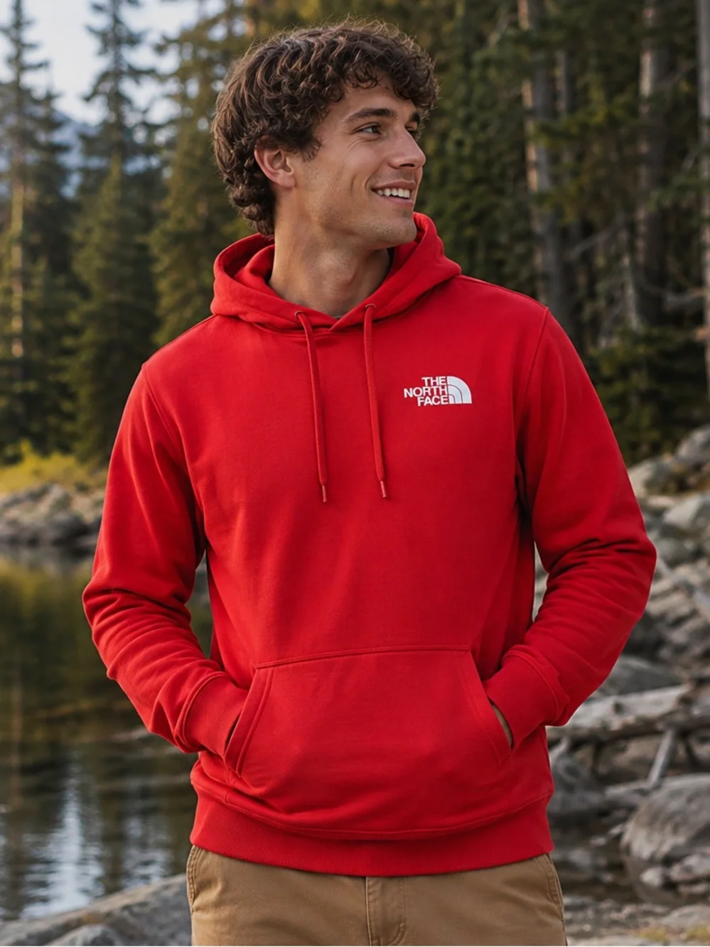 The North Face Men's Hoodie Medium Gray Logo Pullover Sweatshirt.